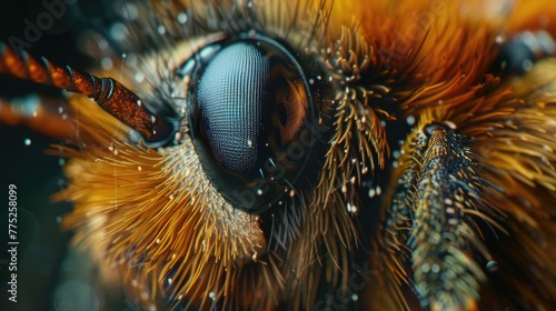 Detailed close up view of a bee's face, suitable for educational purposes