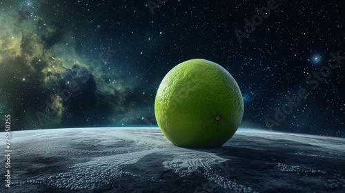 Lime in space on a textured surface with cosmic background © LabirintStudio