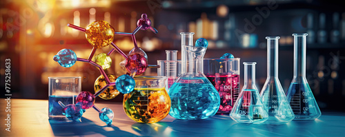 laboratory chemical glasses research and development, science and chemistry concept