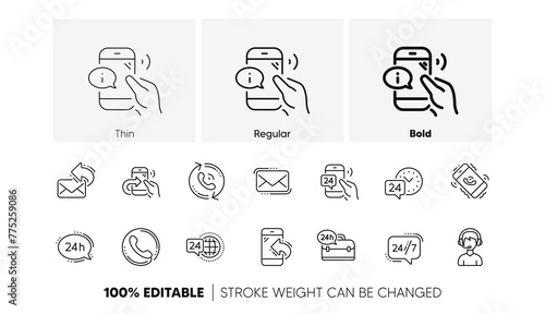 Call center, Support and Chat message. Processing line icons. 24 hour service linear icon set Line icons set. Vector