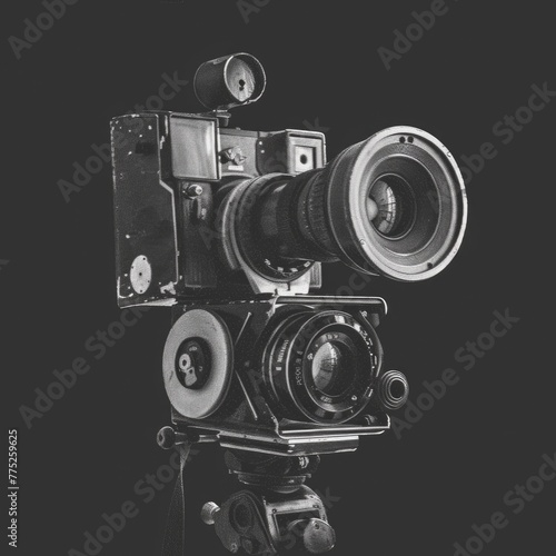 Classic black and white photo of a vintage camera. Perfect for photography enthusiasts