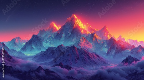 Illuminated mountain peaks at twilight