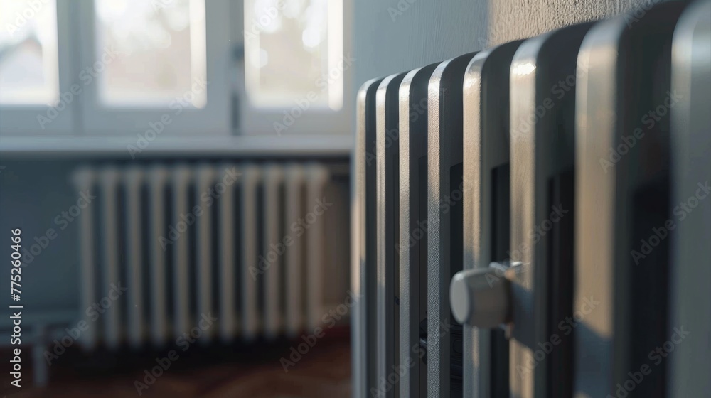 Detailed shot of a radiator in a room, perfect for home improvement projects Detailed shot of a radiator in a room, perfect for home improvement projects