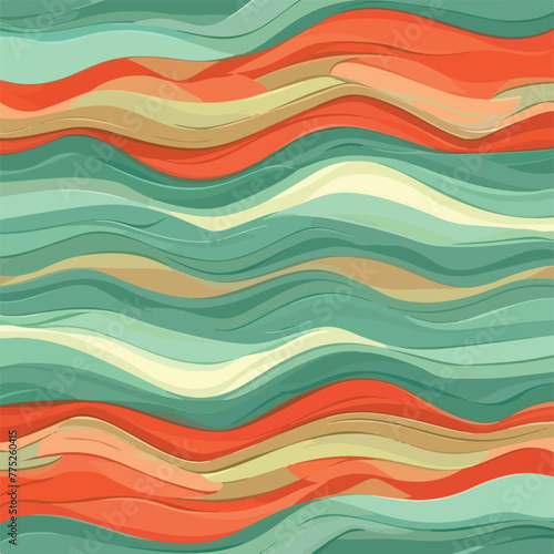 horizontal colorful abstract wave background with peru, firebrick and light sea green color