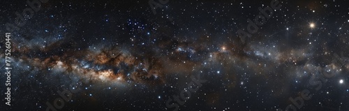 A panoramic shot of a deep, dark night sky, where each star shines brightly against the void, offering a celestial spectacle in its natural splendor