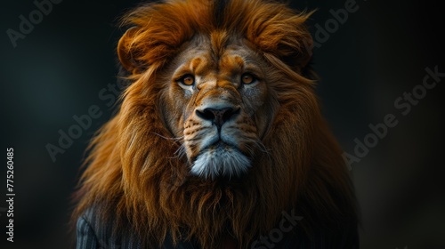 Portrait of a majestic lion on dark background