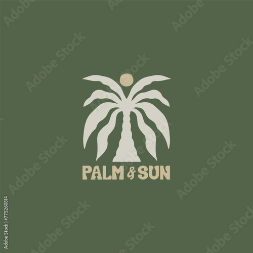 Vintage hand drawn palm and sun design