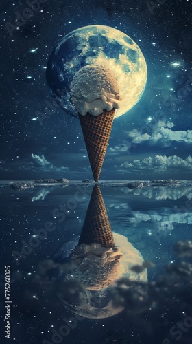 Surreal image of an ice cream cone with the Earth as the scoop