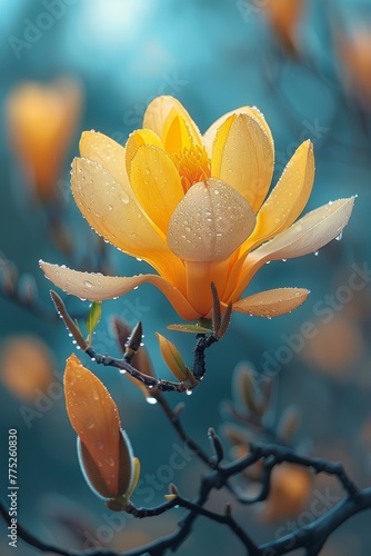 Vibrant Magnolia Blossom with Dew-Kissed Petals Generative AI