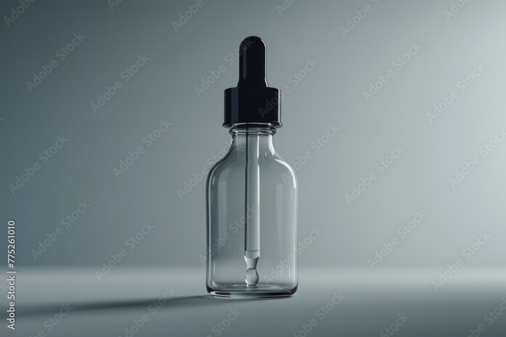 A simple clear glass bottle with a black top. Perfect for product mockups or packaging designs A simple clear glass bottle with a black top. Perfect for product mockups or packaging designs