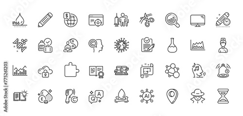 Fraud, Integrity and Writer line icons pack. AI, Question and Answer, Map pin icons. Chemistry lab, Waterproof, Voicemail web icon. Rfp, Scissors, Trade chart pictogram. Vector