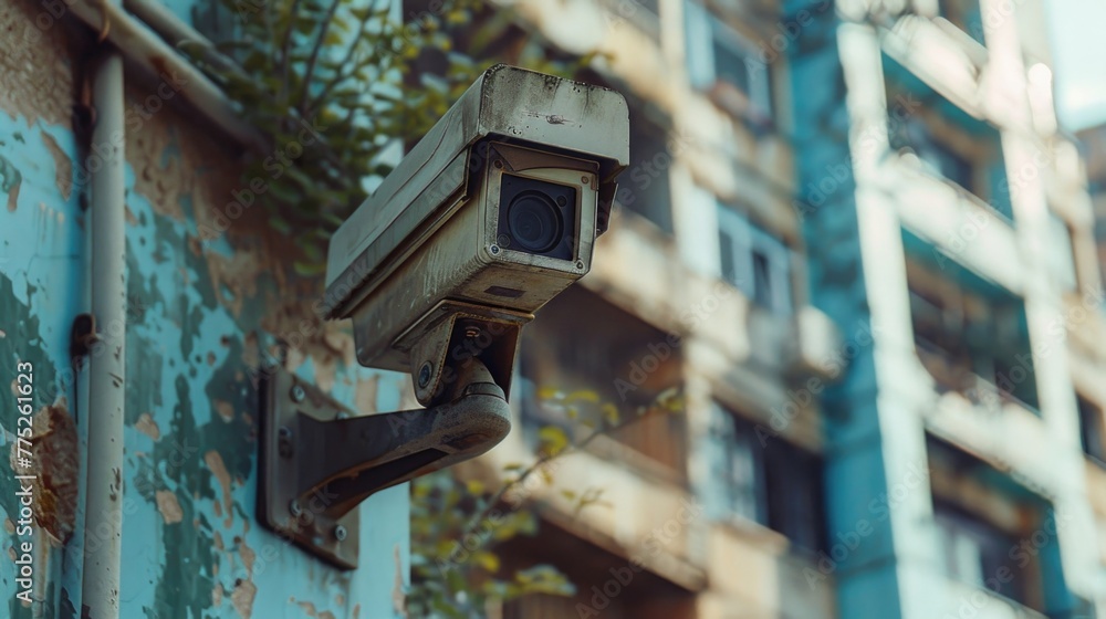 Security camera mounted on building, ideal for surveillance use Security camera mounted on building, ideal for surveillance use