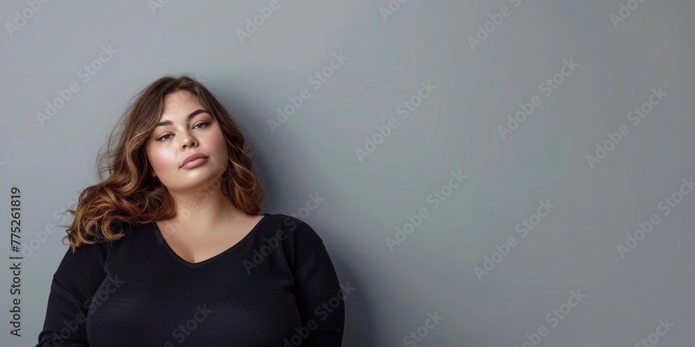beautiful female model plus size on a simple isolated background beautiful female model plus size on a simple isolated background