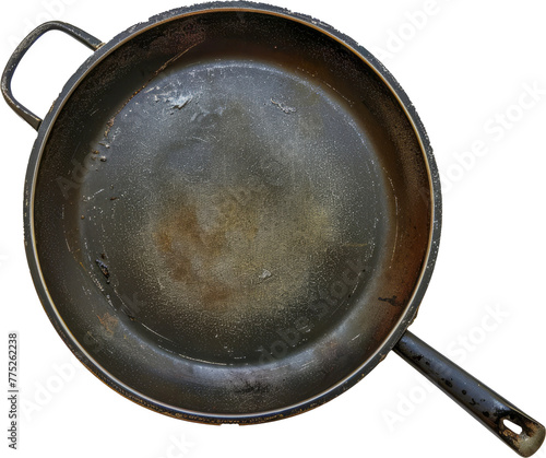 Black frying pan cut out on transparent background photo