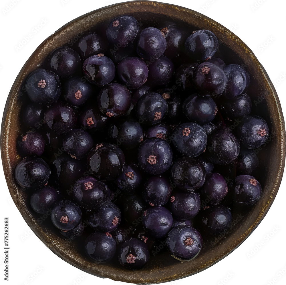 Fresh brazilian acai in wooden bowl cut out on transparent background Fresh brazilian acai in wooden bowl cut out on transparent background