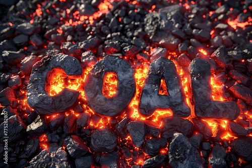 COAL letters glowing amid fiery red-hot embers, suggesting themes of energy and power photo