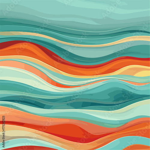 horizontal colorful abstract wave background with peru, firebrick and light sea green color