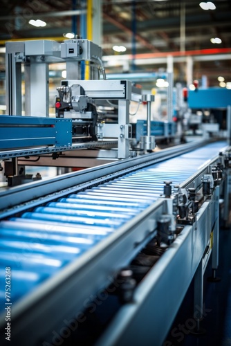 A conveyor system moving products through a factory