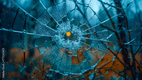 Impact of vandalism on a shattered window, illustrating the themes of destruction and broken security