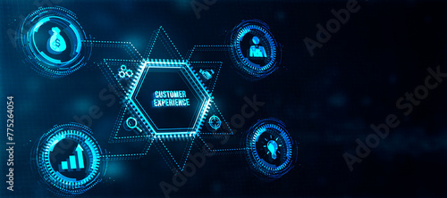 Internet, business, Technology and network concept. The future of technology. Virtual screen of the future with the inscription: customer experience. 3d illustration photo