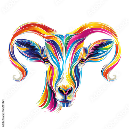 Colorful Goats Head With Long Horns