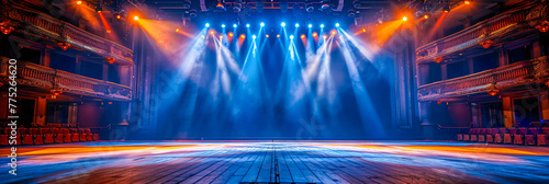 Illuminated stage with spotlight for live shows, creating an atmosphere of entertainment and excitement