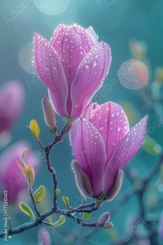 Enchanting Magnolia Blossoms in the Morning Dew Generative AI