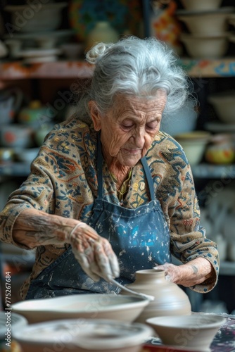 A woman sculpting a bowl out of clay. Perfect for pottery and crafting concepts
