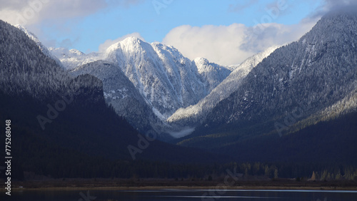 Winter snowy scenery of mountain valley