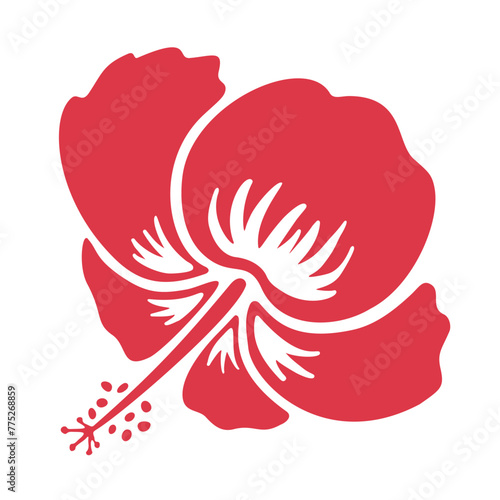 Tropical flower hibiscus bloom. Hawaiian symbol exotic flora. Hibiscus flower head simple silhouette icon. Single floral element summer icon for logo, print, aloha beach sign.
