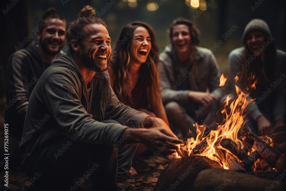 Group of people around campfire