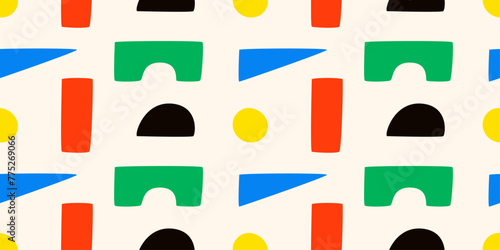 Toy colored brick. Seamless pattern for kids. Geometric modern background.