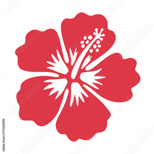 Minimal flower icon silhouette floral sign isolated. Aloha beach symbol hibiscus tropical flower exotic bloom chinese rose or cherry. Single flower icon for logo, Hawaiian print stamp design element. © Cute Design