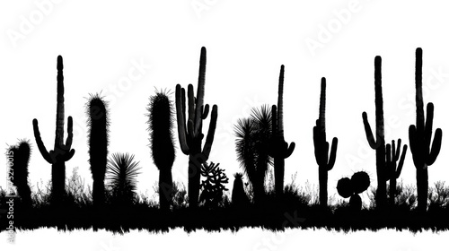Silhouettes of cactus plants against a white backdrop. Suitable for various design projects photo