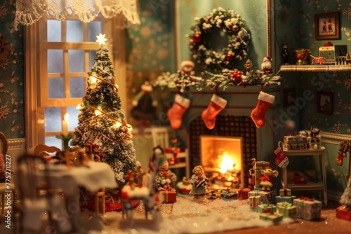 Festive Miniature House Decorated for Christmas