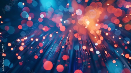 Optical fibers in close view, their lights creating a bokeh background, ideal for celebrating optic communication technology