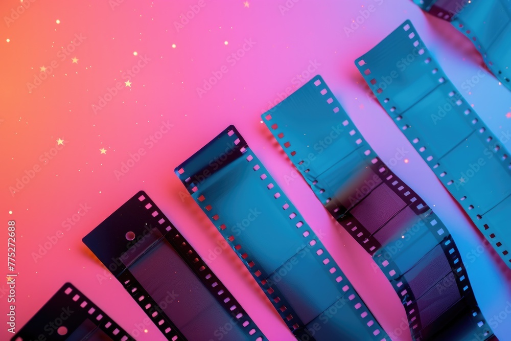 Obraz premium Close up view of a film strip on a pink background, suitable for various creative projects