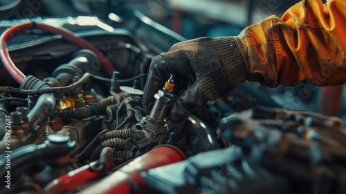 A mechanic repairing a car engine. Useful for automotive industry