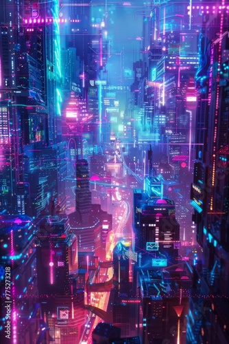 Cyberpunk-style technologies of the future in neon light. Wallpaper background for computer recalms  etc