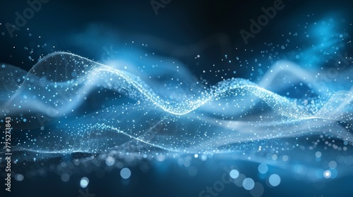 A blue and white abstract background with dots of light, AI