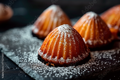 Classic French madeleine cookies, buttery and delicate, mini sponge cake baked in scallop mold photo