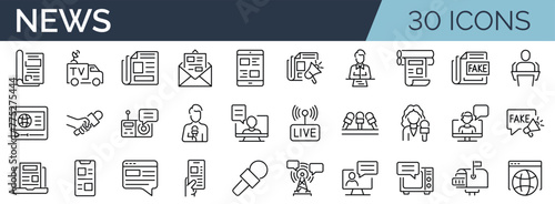 Set of outline icons related to news. Linear icon collection. Editable stroke. Vector illustration photo