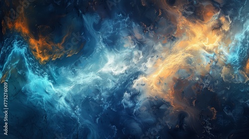 Ocean and fire-inspired abstract with swirling blue and orange colors © Andrey