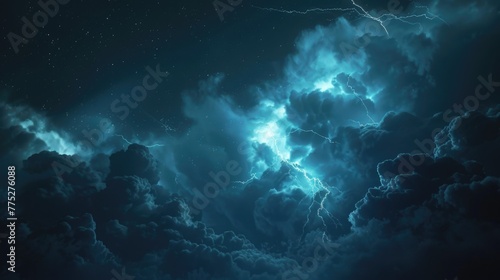 Dramatic night sky with storm clouds and lightning. Suitable for weather or natural disaster concepts