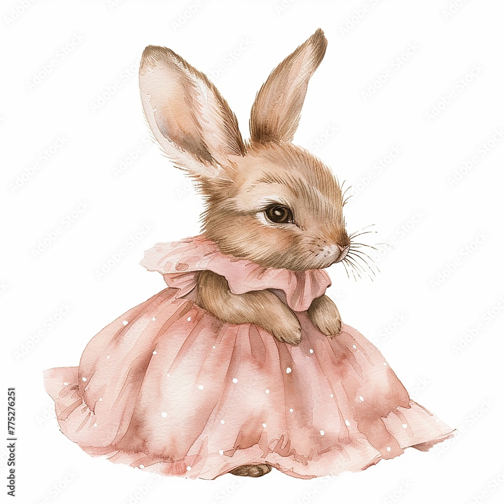 Obraz premium Watercolour Animal Clipart Cute Baby rabbit on white background