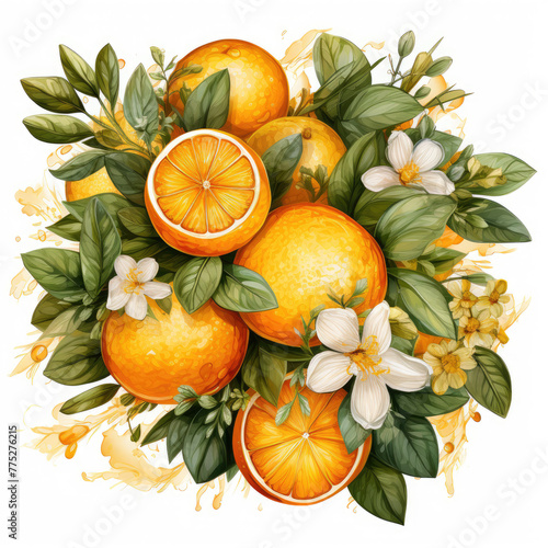 watercolor Oranges Cocktail Wreaths clipart, Generative Ai