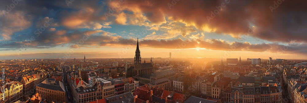 Great City in the World Evoking Brussels in Belgium - obrazy, fototapety, plakaty 