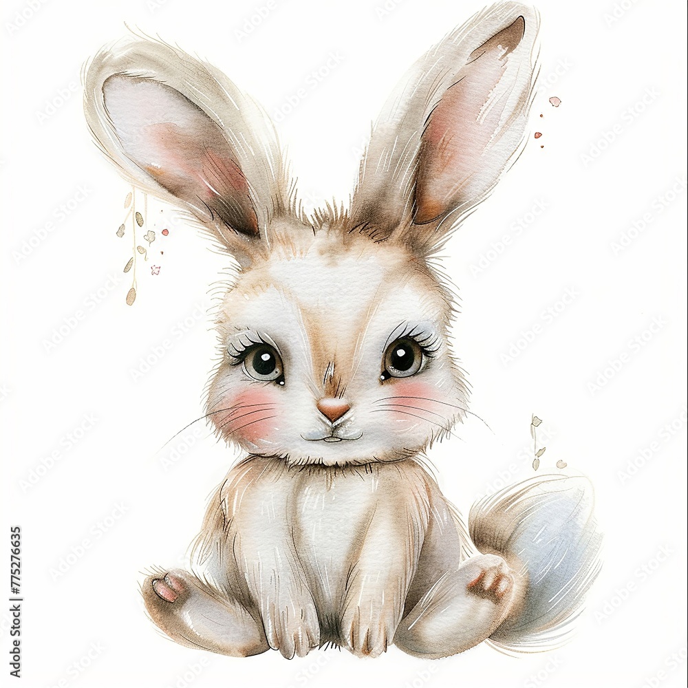 Watercolour Animal Clipart Cute Baby rabbit on white background Watercolour Animal Clipart Cute Baby rabbit on white background