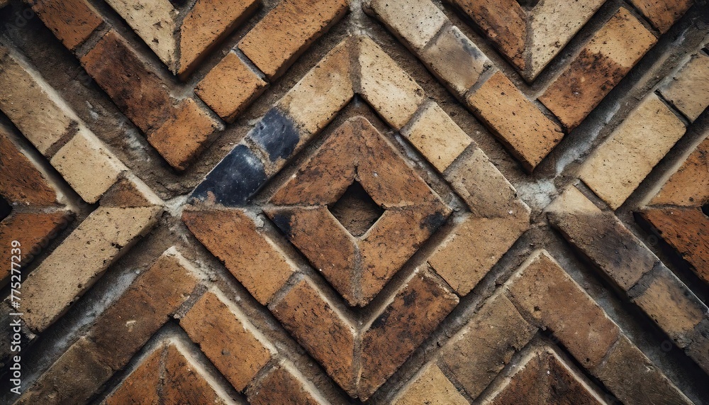  A detailed shot of a brick wall featuring a symmetrical checkered pattern using rectangle bricks as the building material