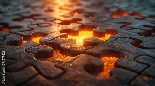 A missing jigsaw puzzle piece with a light glow, representing the business concept of completing the final puzzle piece. photo